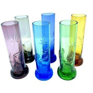 Vintage Etched Glass Cordial Aperitif Shot Glasses 4” Tall Set Of Six